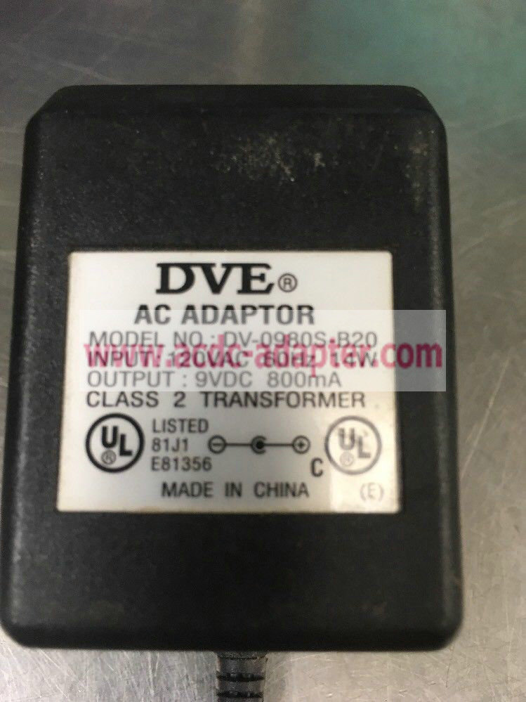 Original DVE DV-0980S-B20 9V 800mA4 AC DC Power Supply Adapter Charger